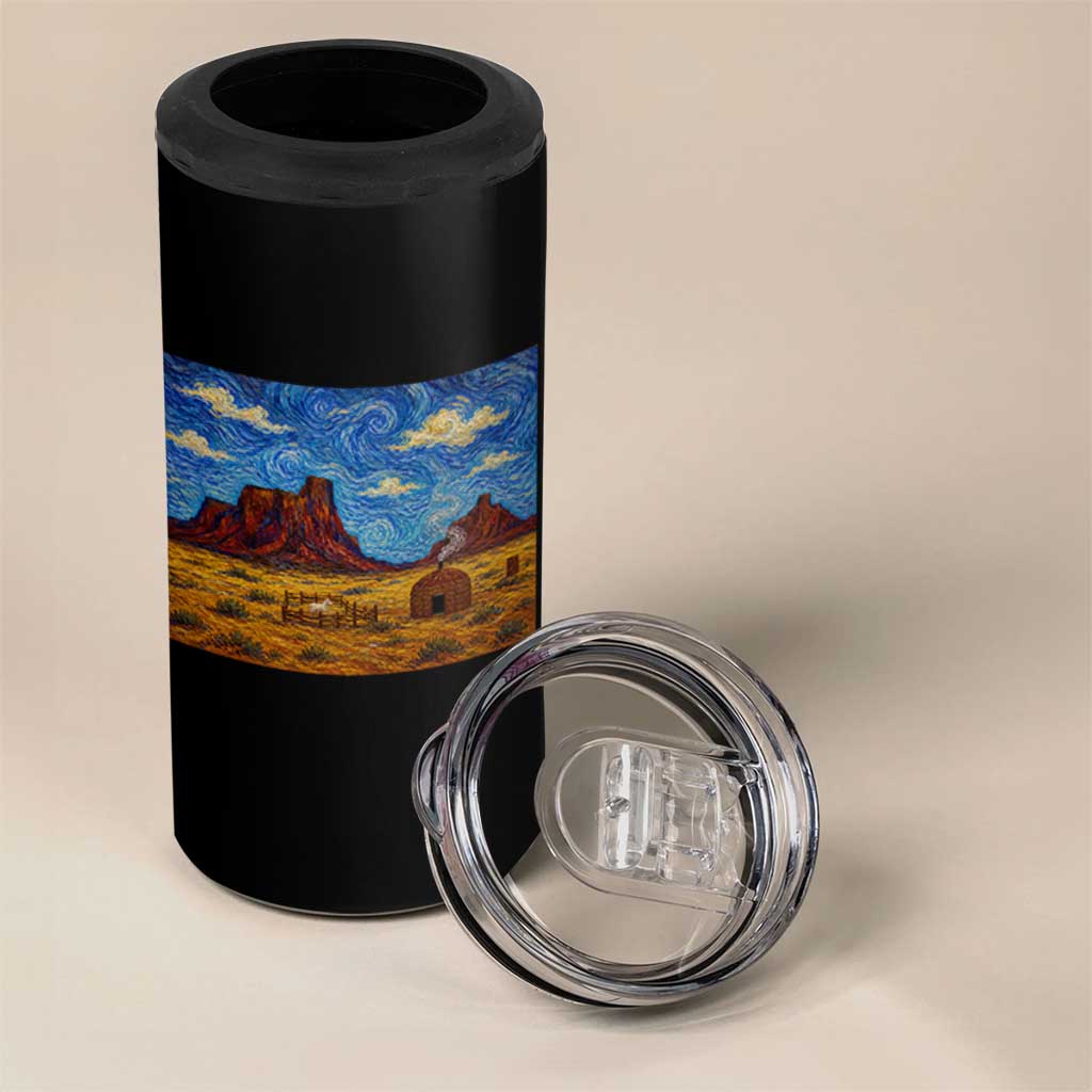 Starry Night Desert Monument Valley 4 in 1 Can Cooler Tumbler Hogan Home Oil Painting Graphic