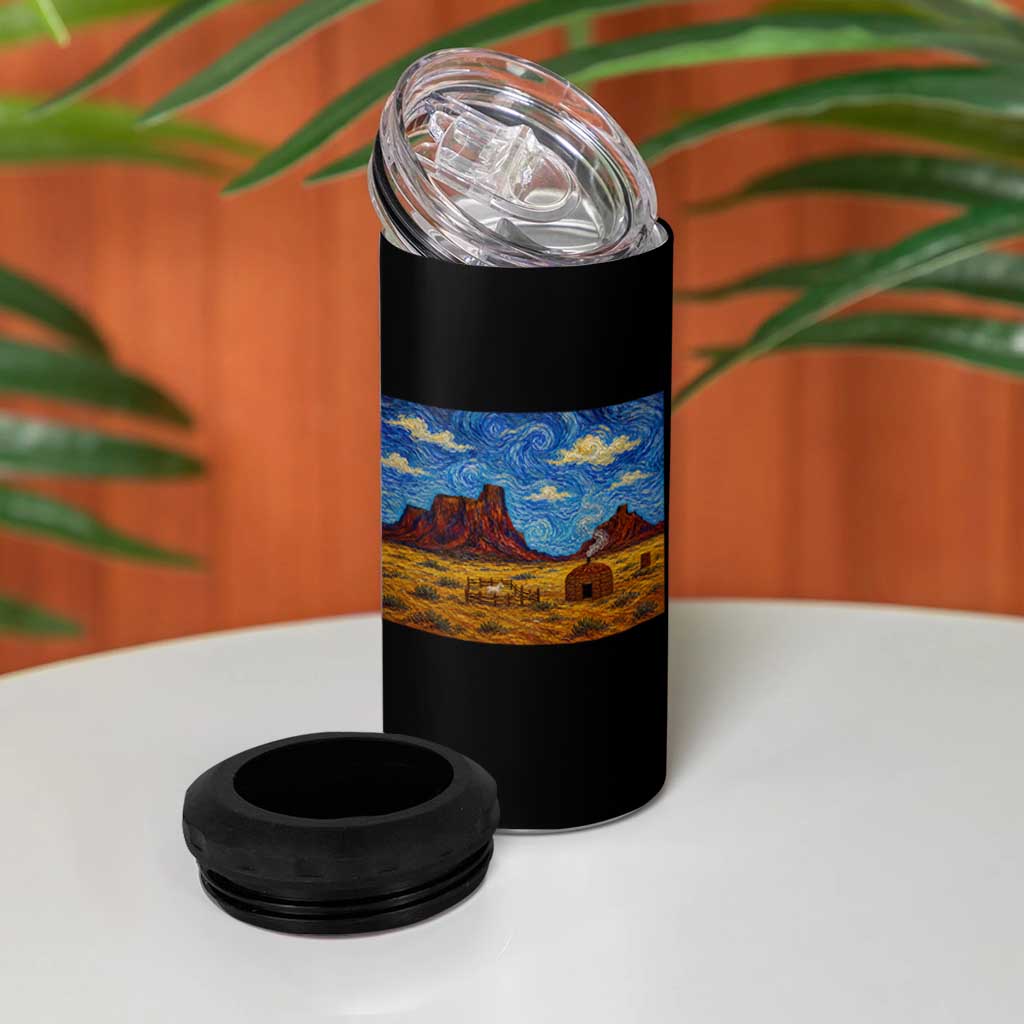 Starry Night Desert Monument Valley 4 in 1 Can Cooler Tumbler Hogan Home Oil Painting Graphic