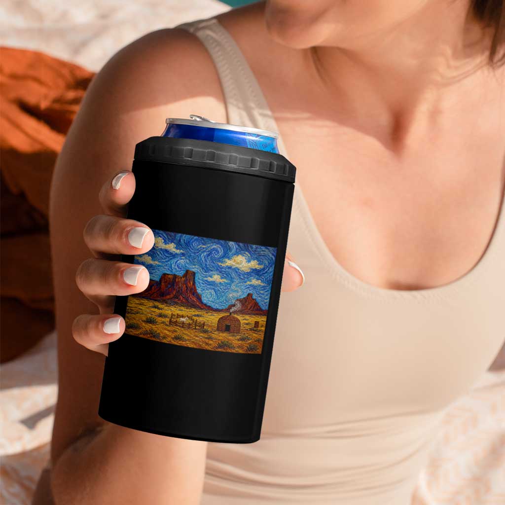 Starry Night Desert Monument Valley 4 in 1 Can Cooler Tumbler Hogan Home Oil Painting Graphic
