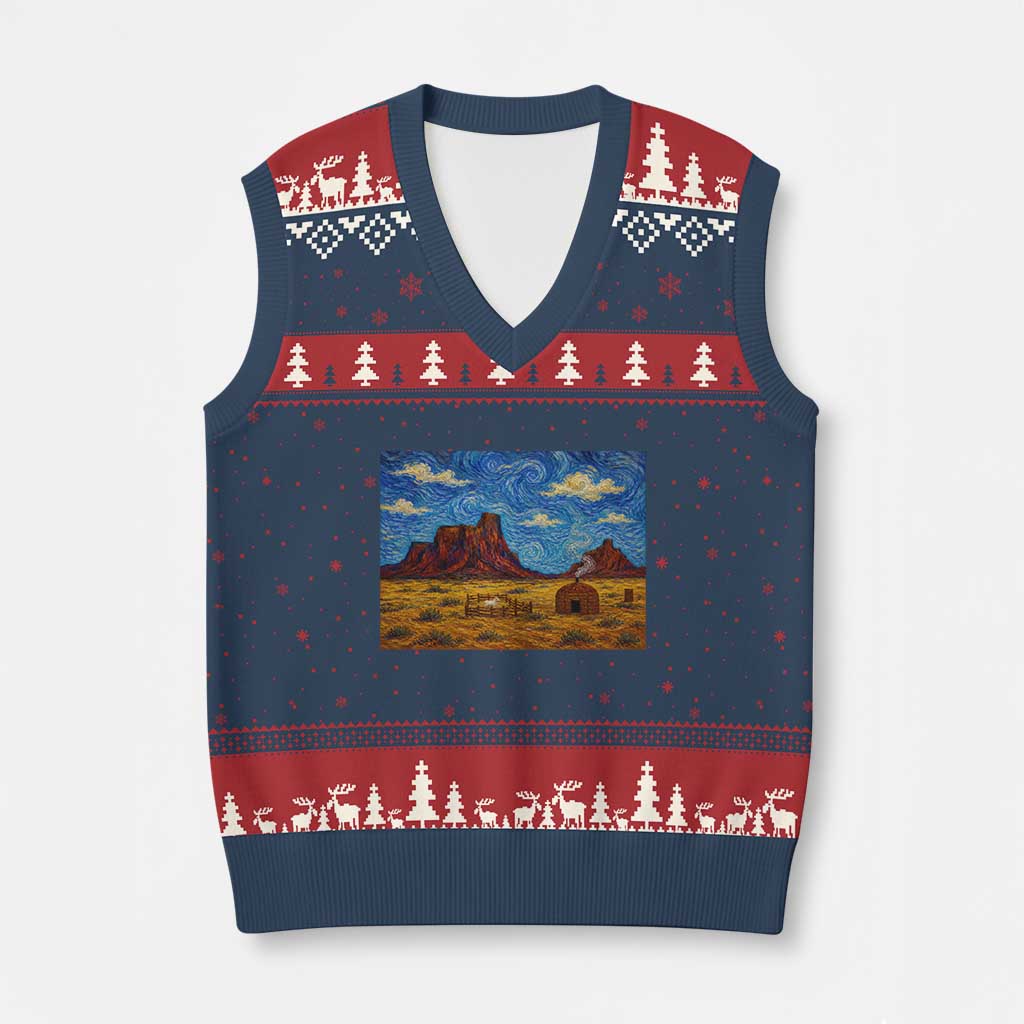 Starry Night Desert Monument Valley V-Neck Knit Sweater Vest Hogan Home Oil Painting Graphic