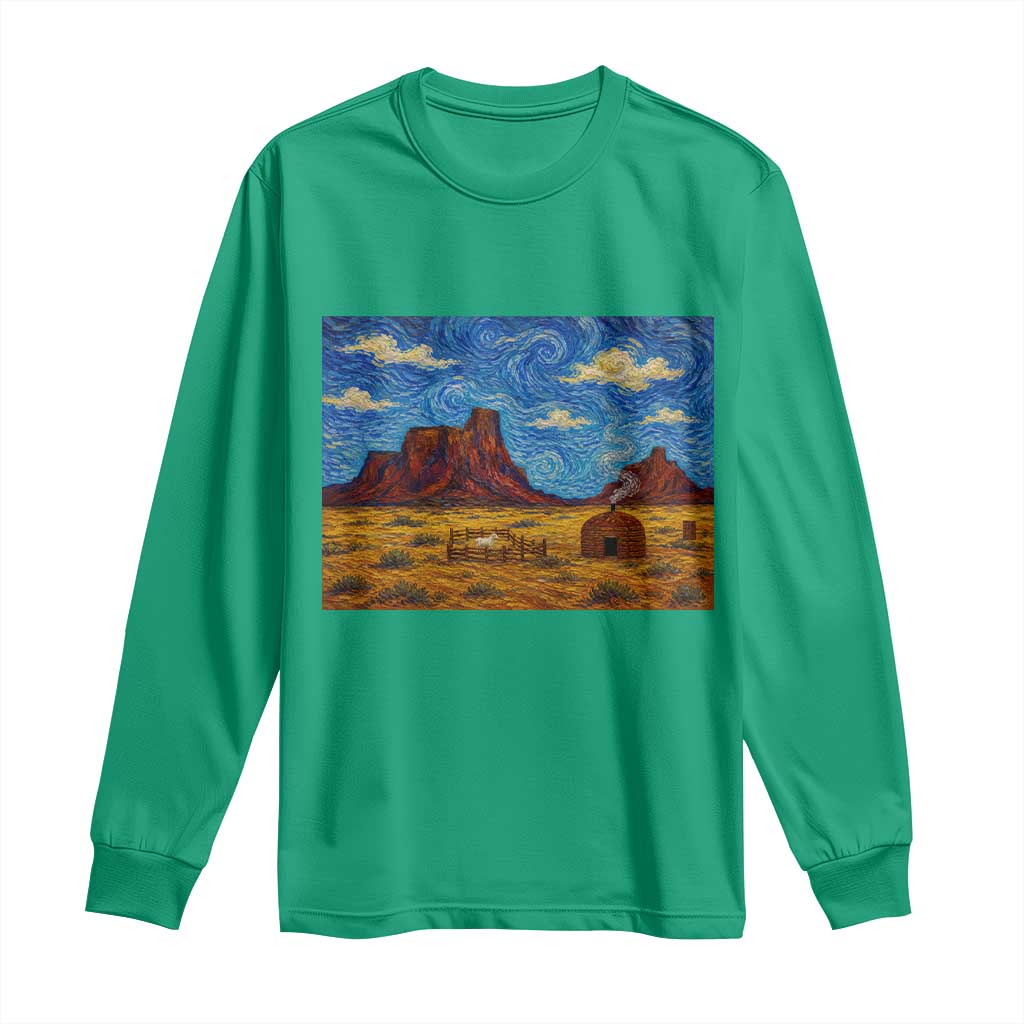 Starry Night Desert Monument Valley Long Sleeve Shirt Hogan Home Oil Painting Graphic