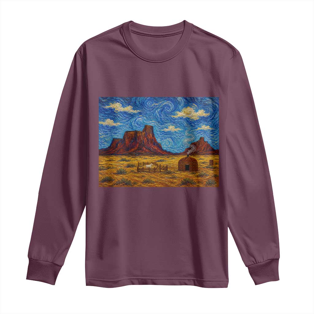 Starry Night Desert Monument Valley Long Sleeve Shirt Hogan Home Oil Painting Graphic