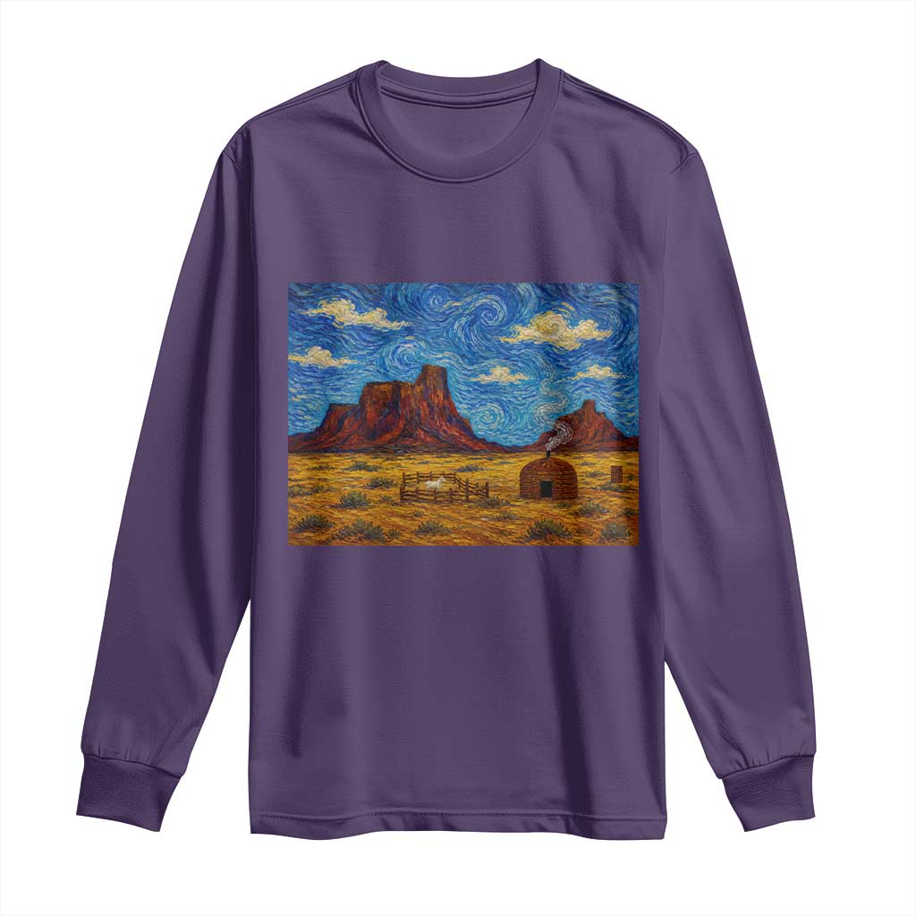 Starry Night Desert Monument Valley Long Sleeve Shirt Hogan Home Oil Painting Graphic