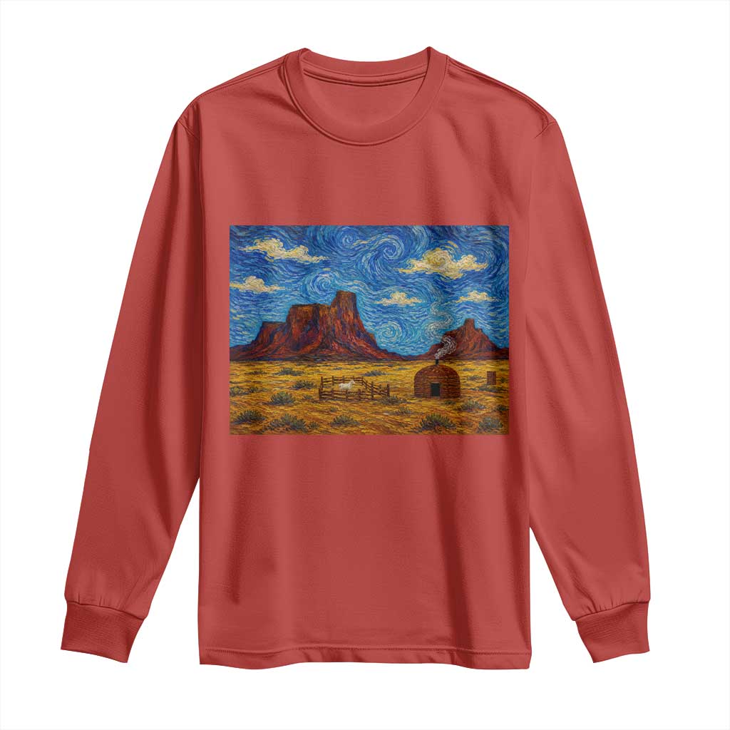 Starry Night Desert Monument Valley Long Sleeve Shirt Hogan Home Oil Painting Graphic