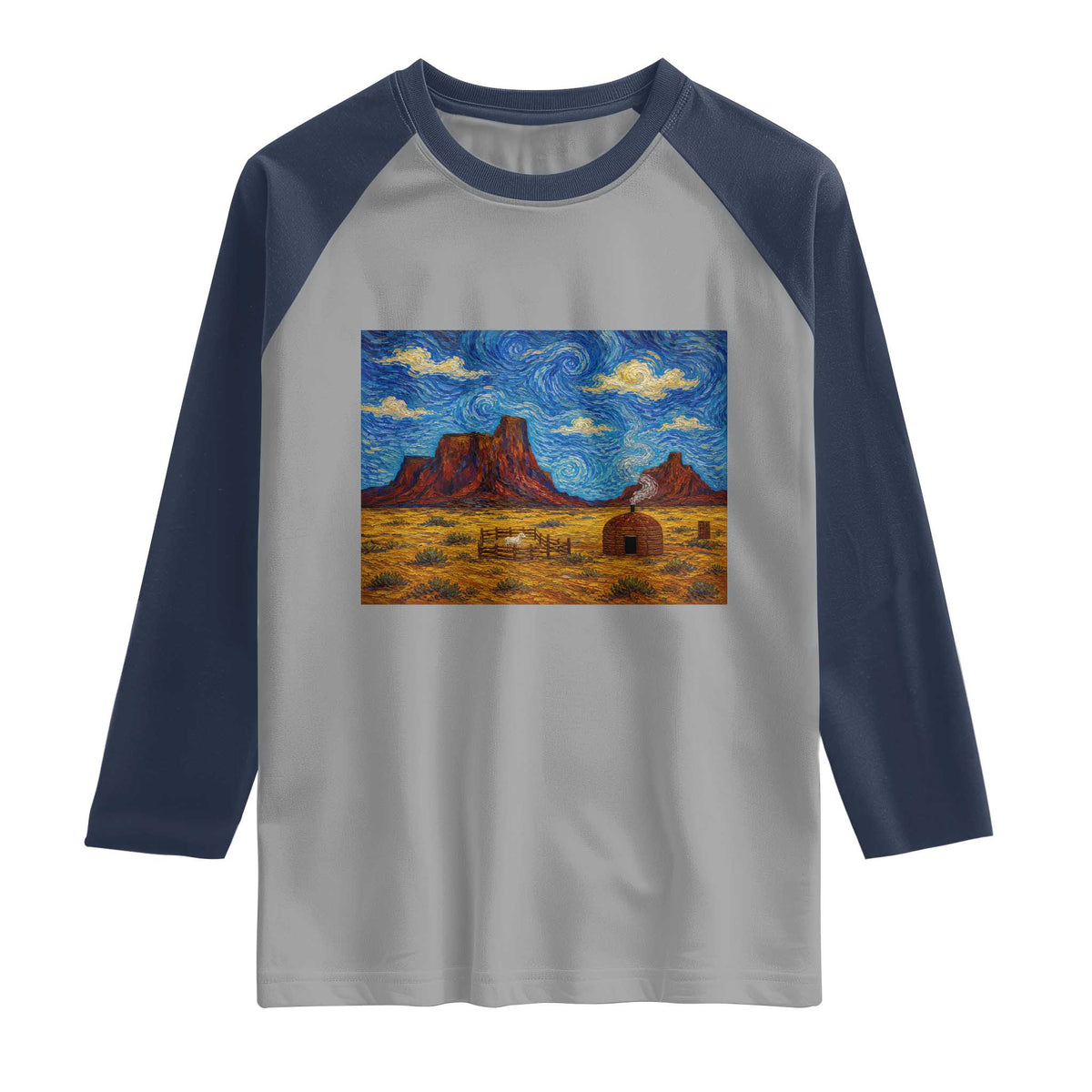 Starry Night Desert Monument Valley Raglan Shirt Hogan Home Oil Painting Graphic