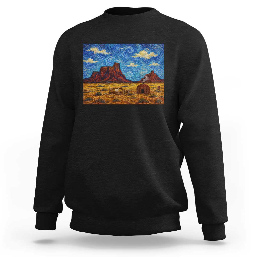 Starry Night Desert Monument Valley Sweatshirt Hogan Home Oil Painting Graphic