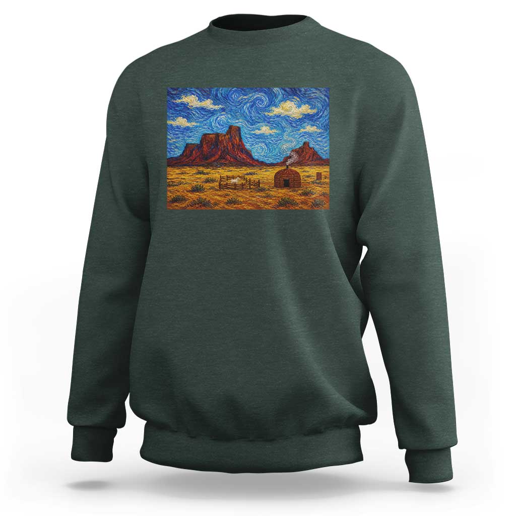 Starry Night Desert Monument Valley Sweatshirt Hogan Home Oil Painting Graphic