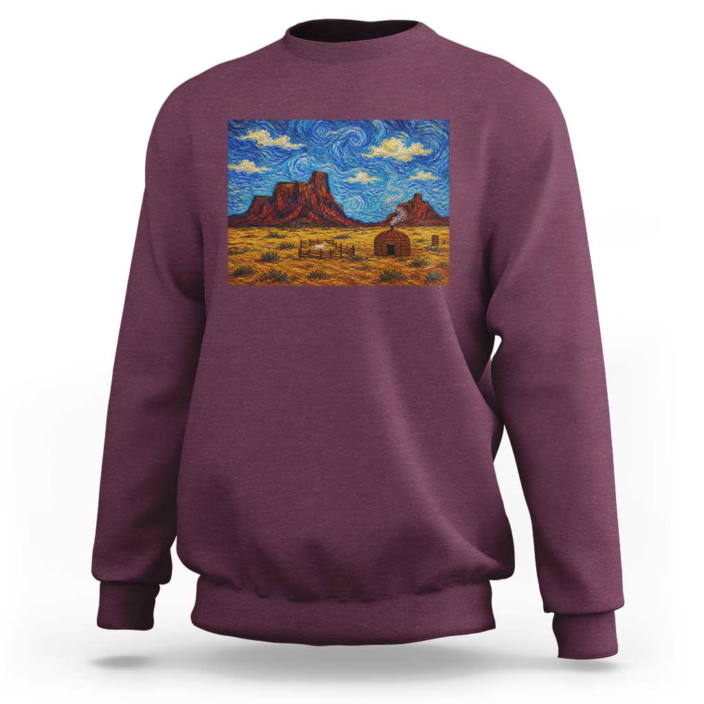 Starry Night Desert Monument Valley Sweatshirt Hogan Home Oil Painting Graphic