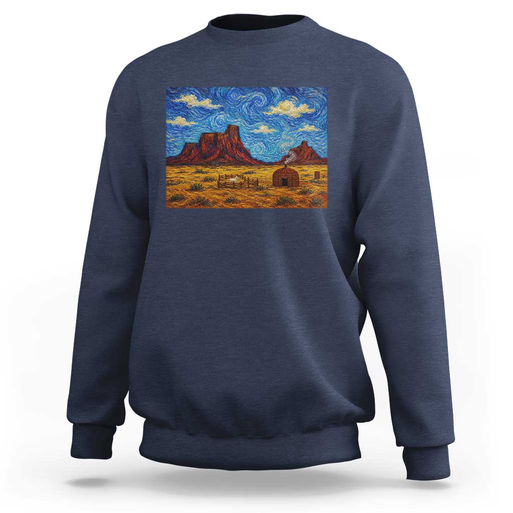 Starry Night Desert Monument Valley Sweatshirt Hogan Home Oil Painting Graphic