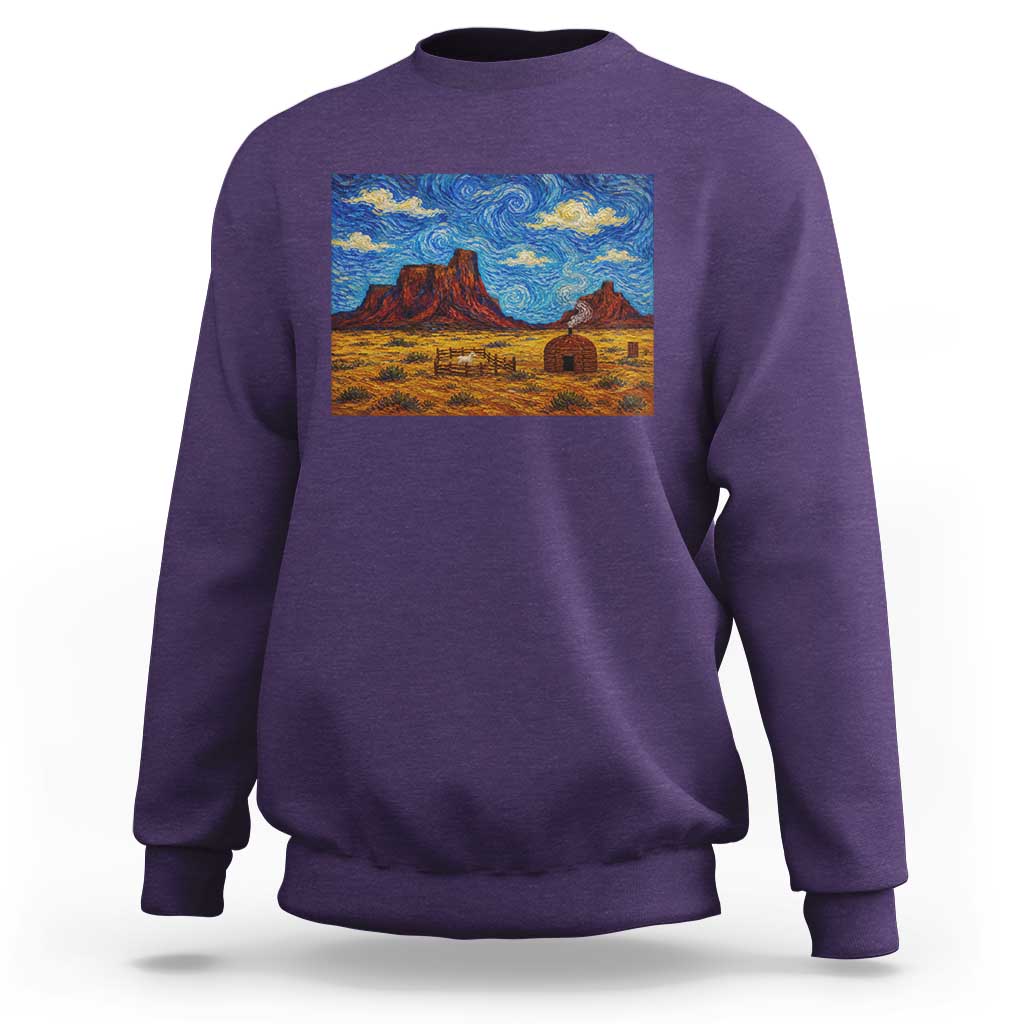 Starry Night Desert Monument Valley Sweatshirt Hogan Home Oil Painting Graphic