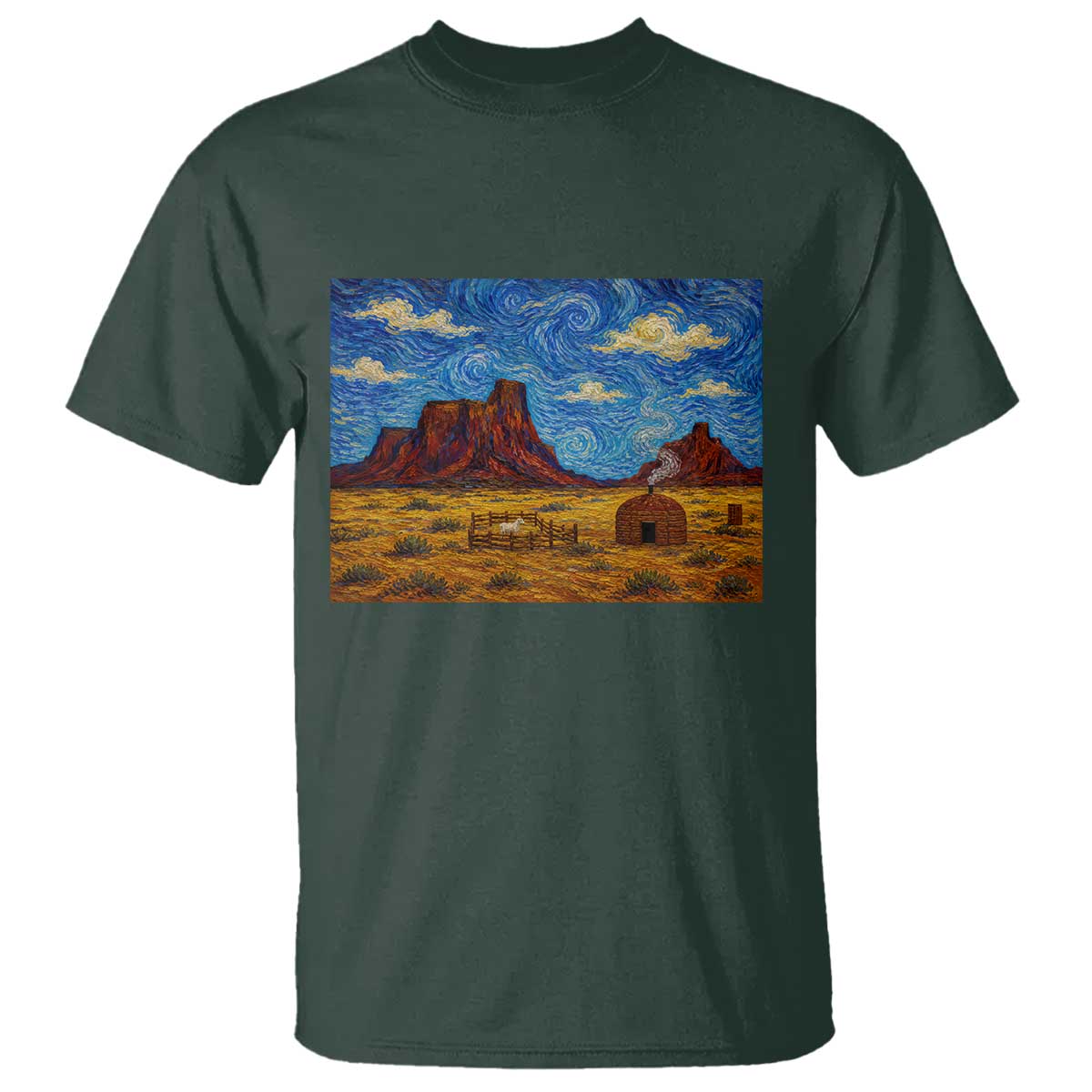 Starry Night Desert Monument Valley T Shirt Hogan Home Oil Painting Graphic