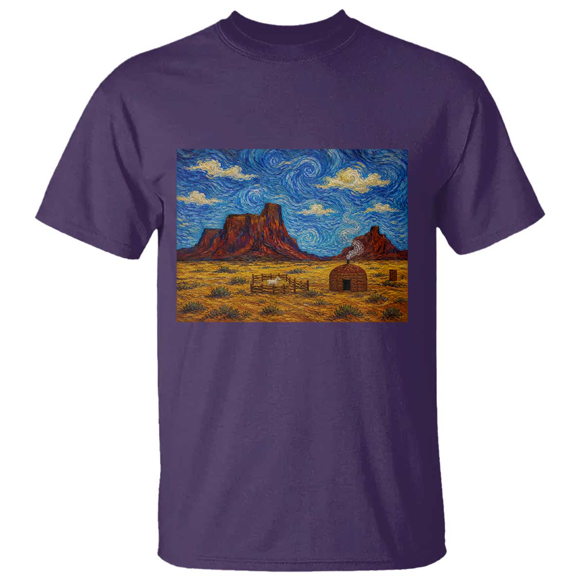 Starry Night Desert Monument Valley T Shirt Hogan Home Oil Painting Graphic