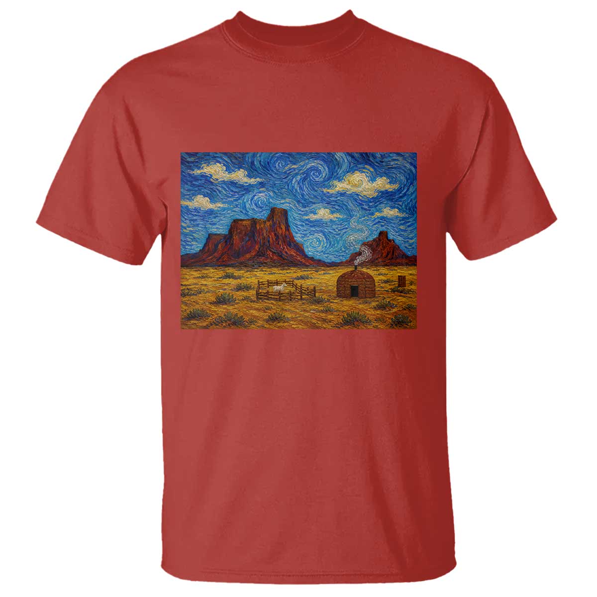 Starry Night Desert Monument Valley T Shirt Hogan Home Oil Painting Graphic