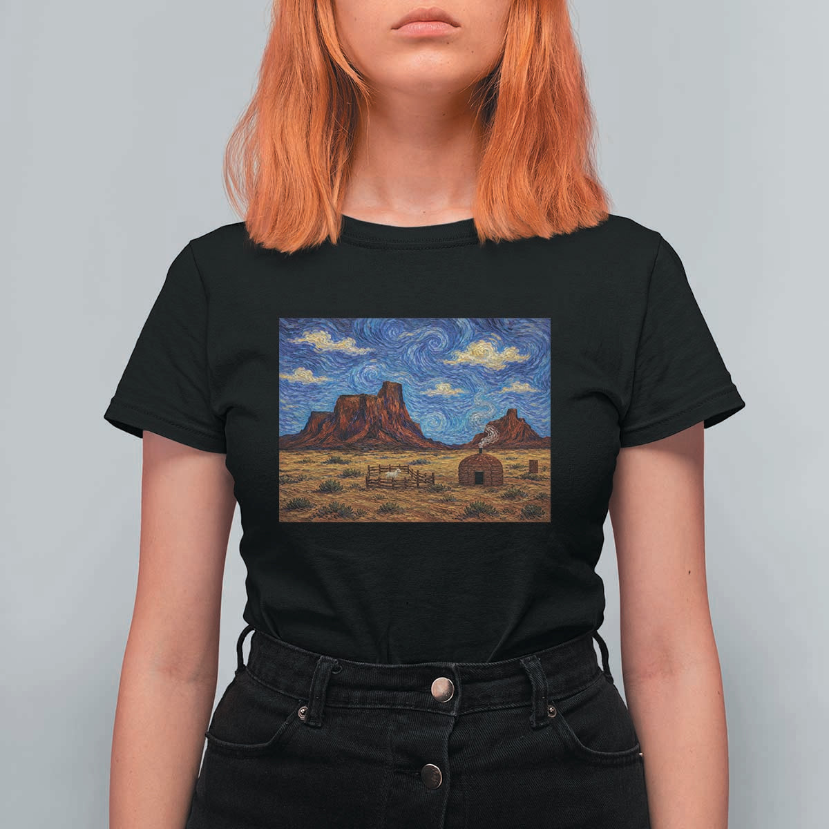 Starry Night Desert Monument Valley T Shirt For Women Hogan Home Oil Painting Graphic