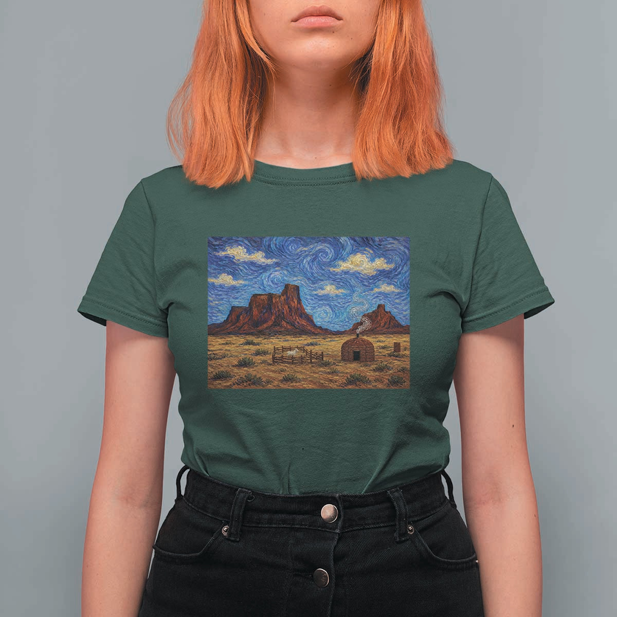 Starry Night Desert Monument Valley T Shirt For Women Hogan Home Oil Painting Graphic