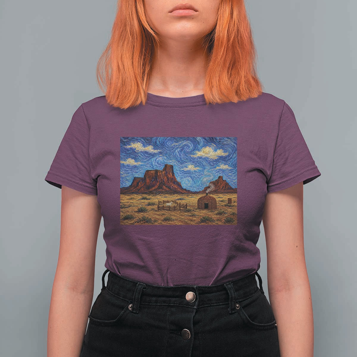 Starry Night Desert Monument Valley T Shirt For Women Hogan Home Oil Painting Graphic