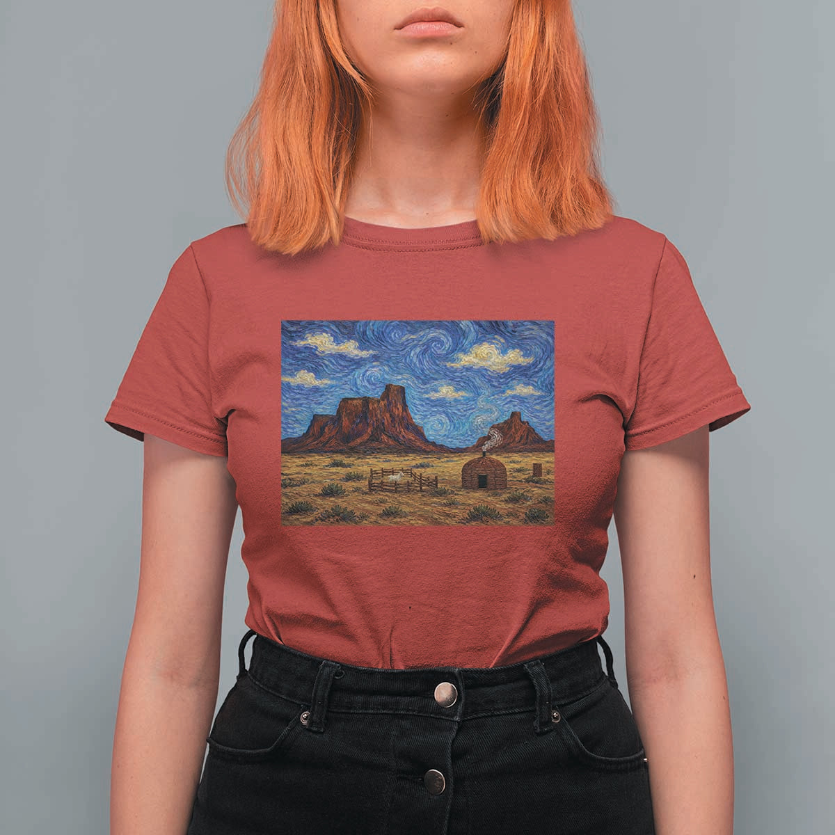 Starry Night Desert Monument Valley T Shirt For Women Hogan Home Oil Painting Graphic