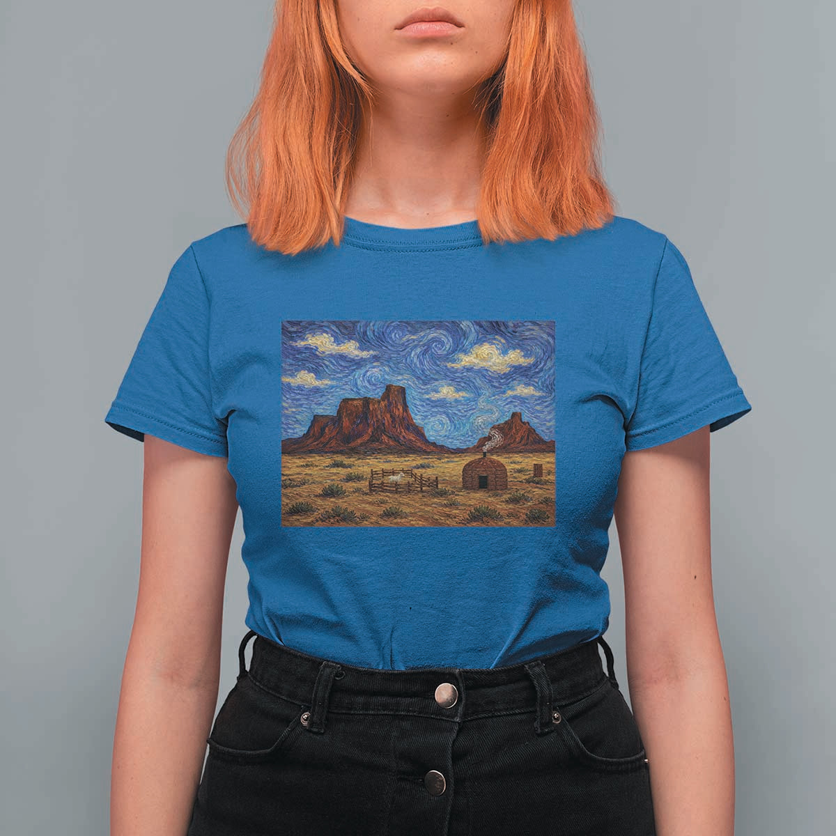 Starry Night Desert Monument Valley T Shirt For Women Hogan Home Oil Painting Graphic