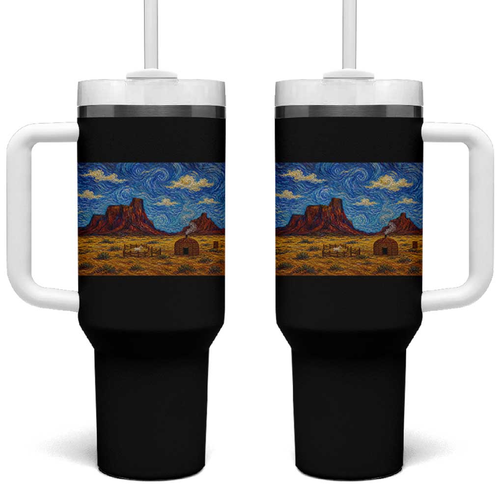 Starry Night Desert Monument Valley Tumbler With Handle Hogan Home Oil Painting Graphic