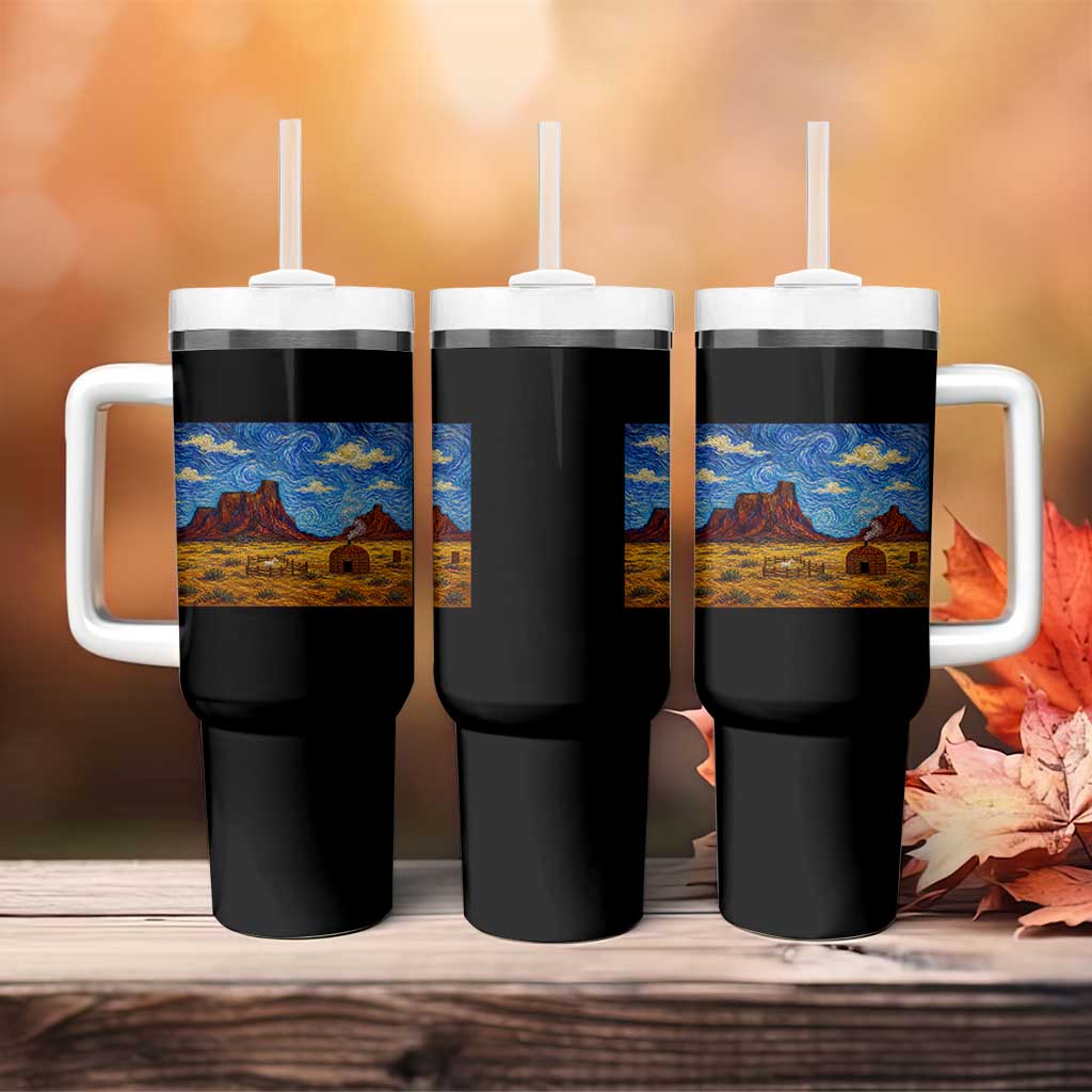 Starry Night Desert Monument Valley Tumbler With Handle Hogan Home Oil Painting Graphic