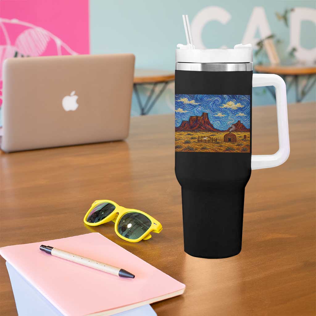 Starry Night Desert Monument Valley Tumbler With Handle Hogan Home Oil Painting Graphic