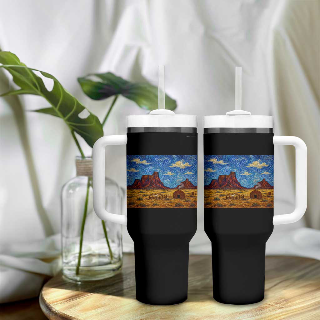 Starry Night Desert Monument Valley Tumbler With Handle Hogan Home Oil Painting Graphic
