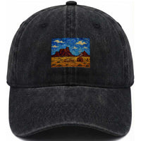 Starry Night Desert Monument Valley Washed Cotton Baseball Cap Hogan Home Oil Painting Graphic