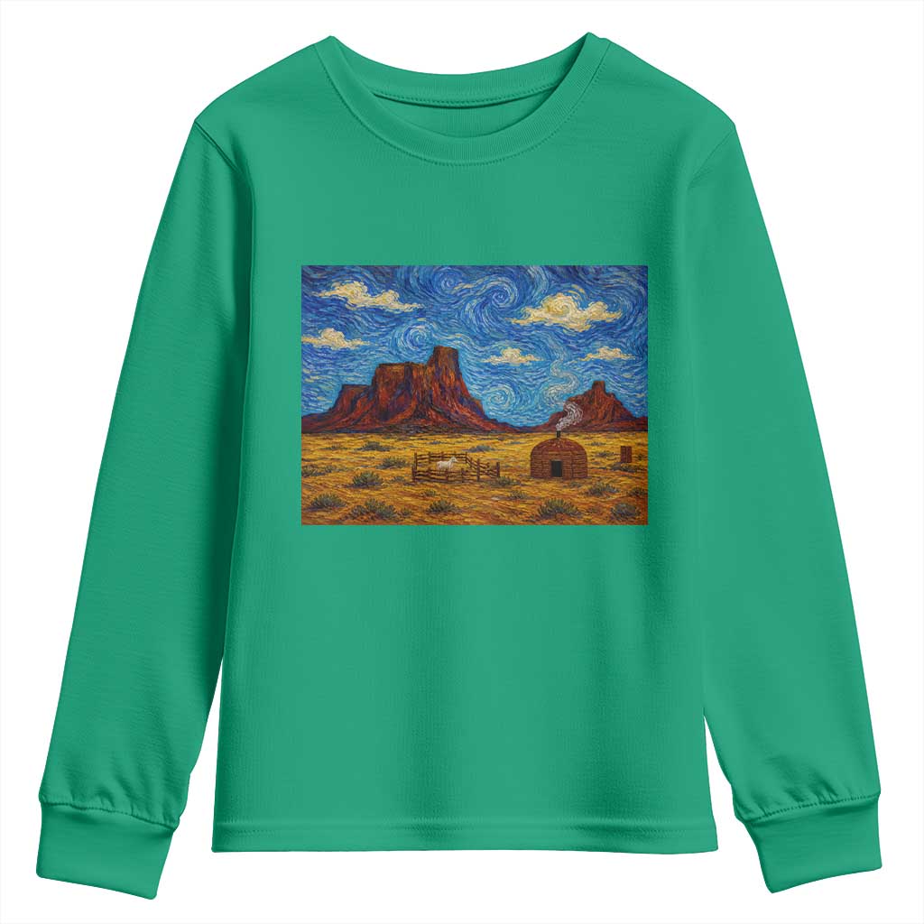 Starry Night Desert Monument Valley Youth Sweatshirt Hogan Home Oil Painting Graphic