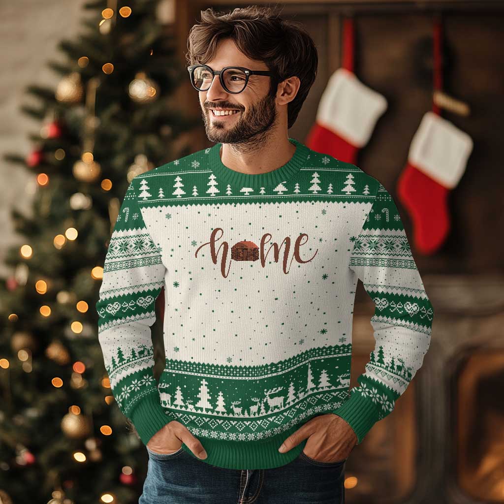 Rustic Hogan Home Typography Ugly Christmas Sweater Native American Heritage Pride