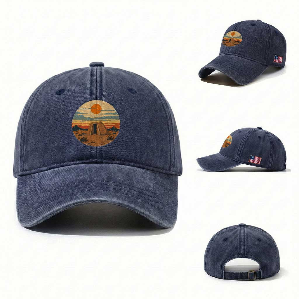 Vintage Monument Valley Landscape Washed Cotton Baseball Cap Desert Hogan Home Art