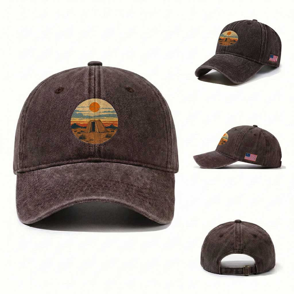 Vintage Monument Valley Landscape Washed Cotton Baseball Cap Desert Hogan Home Art