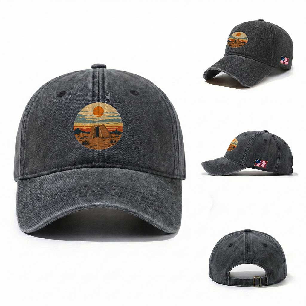 Vintage Monument Valley Landscape Washed Cotton Baseball Cap Desert Hogan Home Art