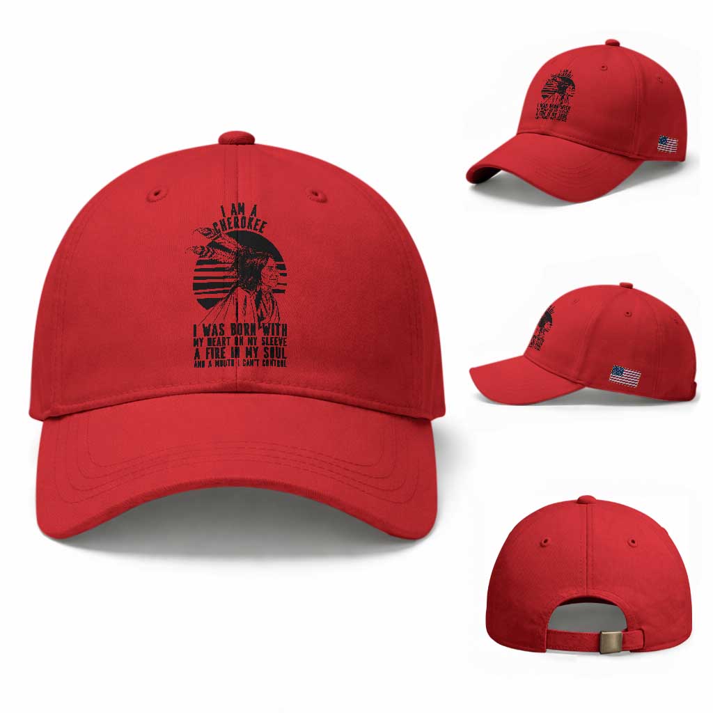Native American Heritage Pride Gift Baseball Cap I Am A Cherokee Born With Heart On My Sleeve
