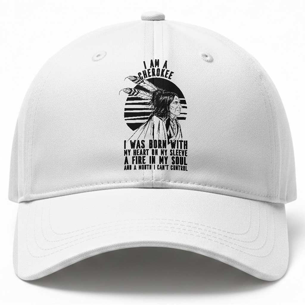 Native American Heritage Pride Gift Baseball Cap I Am A Cherokee Born With Heart On My Sleeve