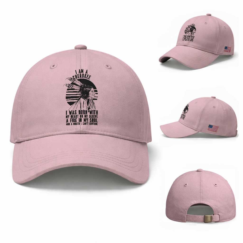 Native American Heritage Pride Gift Baseball Cap I Am A Cherokee Born With Heart On My Sleeve