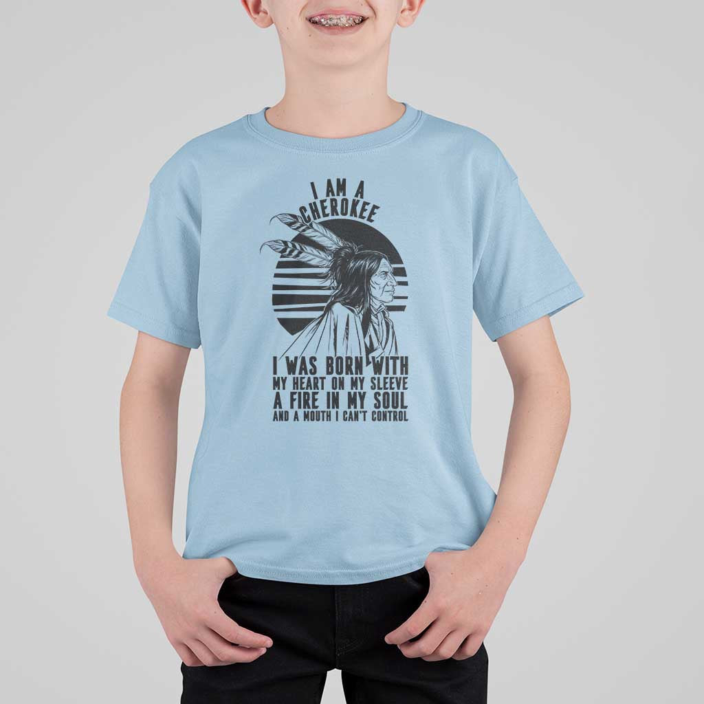 Native American Heritage Pride Gift T Shirt For Kid I Am A Cherokee Born With Heart On My Sleeve