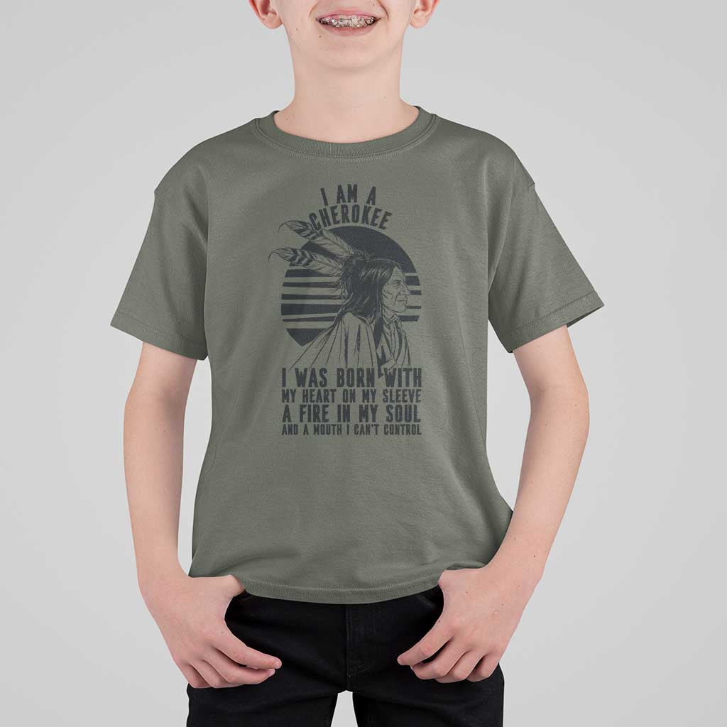 Native American Heritage Pride Gift T Shirt For Kid I Am A Cherokee Born With Heart On My Sleeve