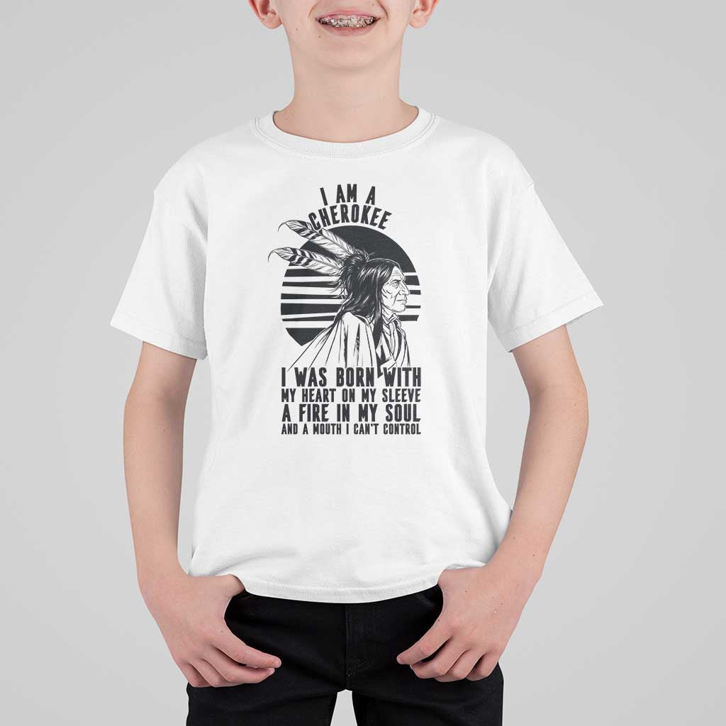 Native American Heritage Pride Gift T Shirt For Kid I Am A Cherokee Born With Heart On My Sleeve