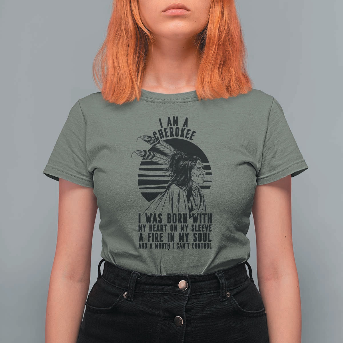 Native American Heritage Pride Gift T Shirt For Women I Am A Cherokee Born With Heart On My Sleeve