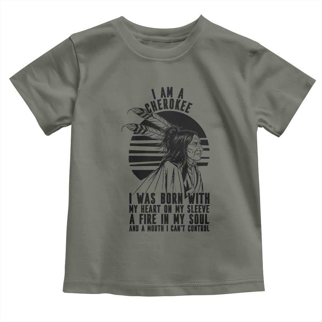 Native American Heritage Pride Gift Toddler T Shirt I Am A Cherokee Born With Heart On My Sleeve