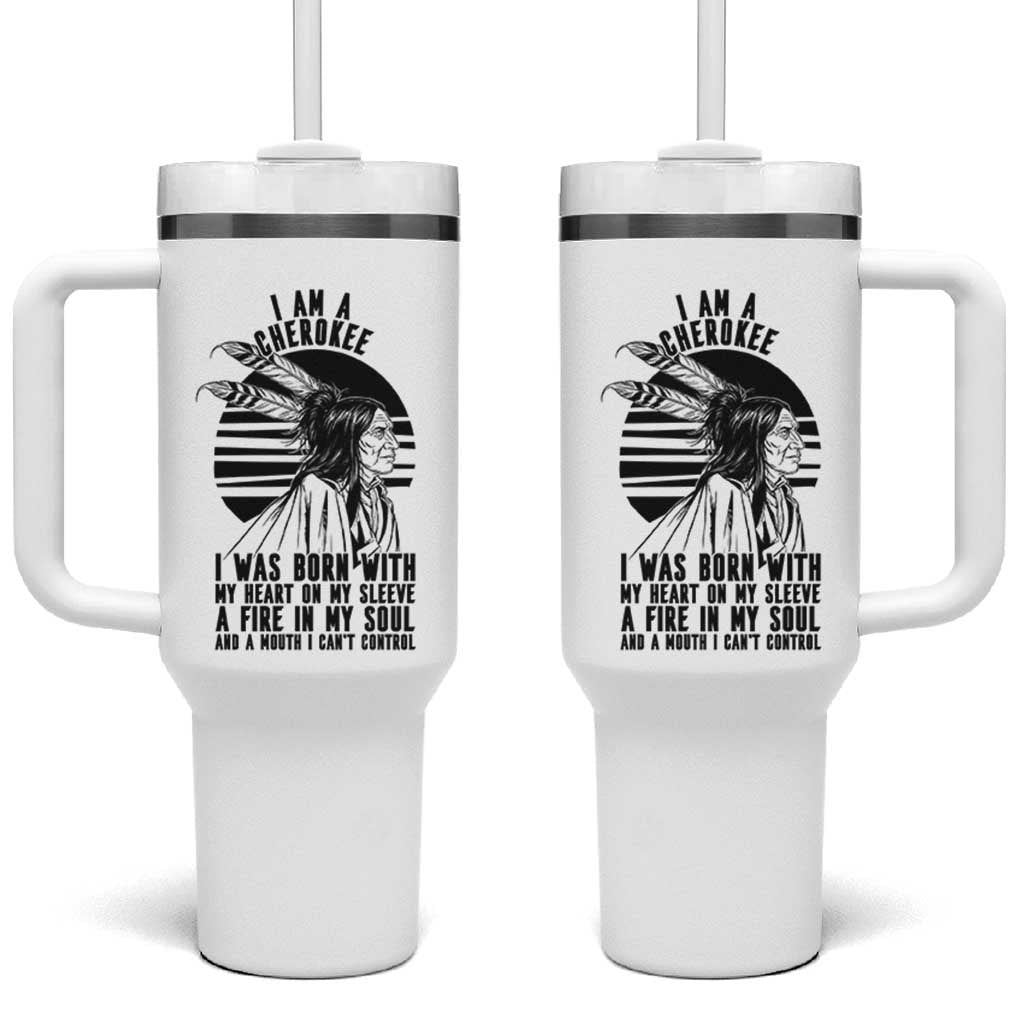 Native American Heritage Pride Gift Tumbler With Handle I Am A Cherokee Born With Heart On My Sleeve