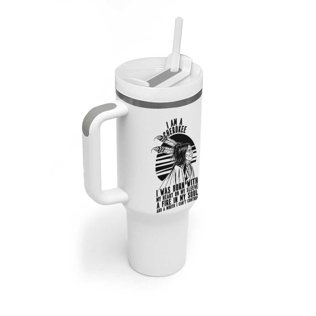 Native American Heritage Pride Gift Tumbler With Handle I Am A Cherokee Born With Heart On My Sleeve