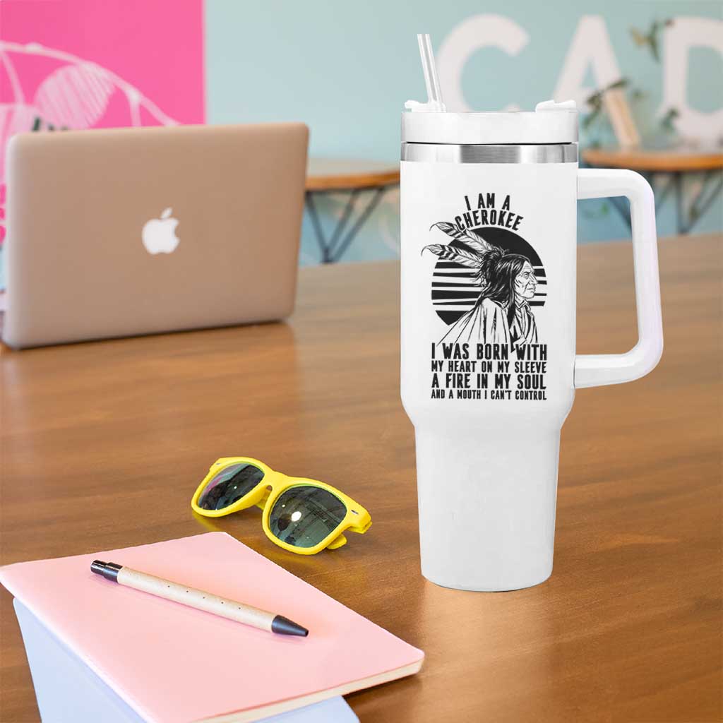 Native American Heritage Pride Gift Tumbler With Handle I Am A Cherokee Born With Heart On My Sleeve