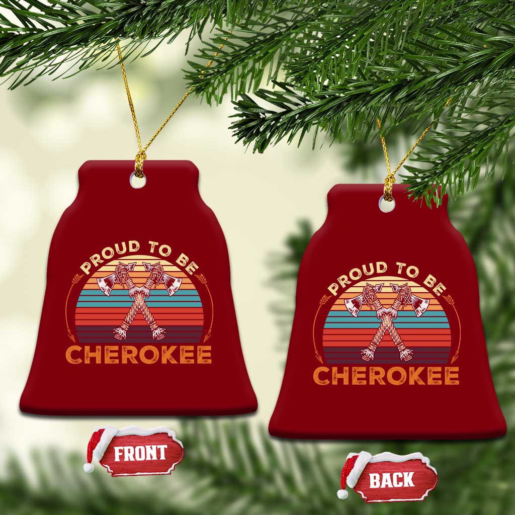 Cherokee Heritage Pride Ceramic Ornament Vintage Sunset Tomahawk Native American Graphic