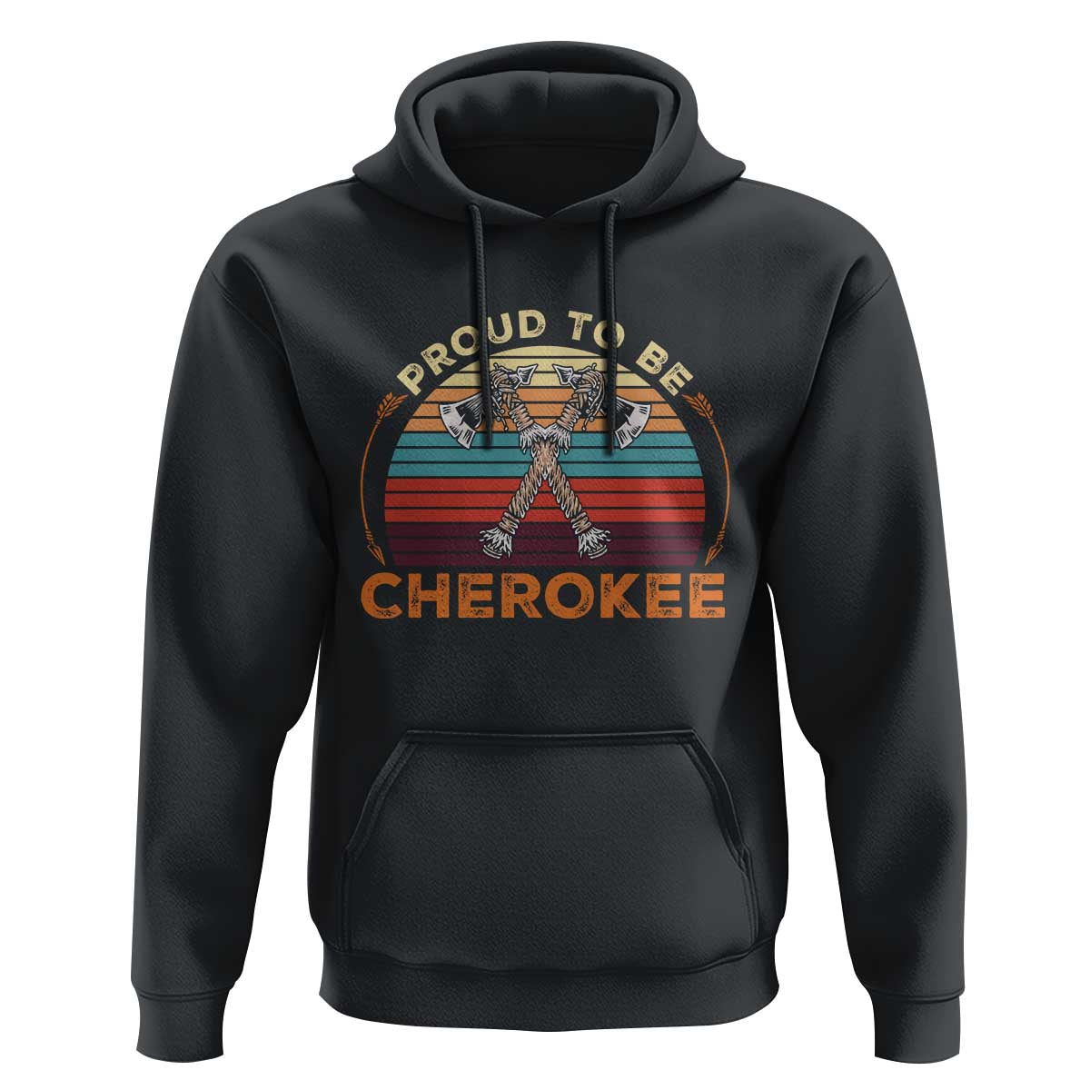 Cherokee Heritage Pride Hoodie Vintage Sunset Tomahawk Native American Graphic