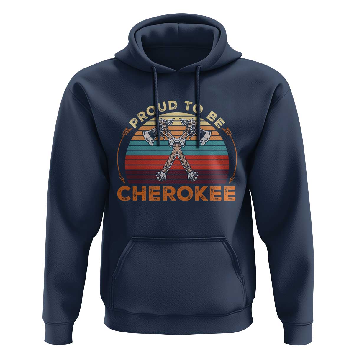 Cherokee Heritage Pride Hoodie Vintage Sunset Tomahawk Native American Graphic