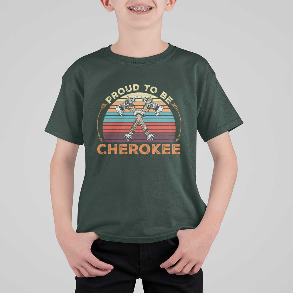 Cherokee Heritage Pride T Shirt For Kid Vintage Sunset Tomahawk Native American Graphic