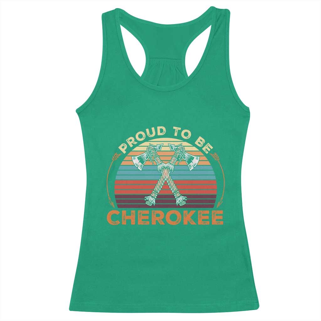 Cherokee Heritage Pride Racerback Tank Top Vintage Sunset Tomahawk Native American Graphic