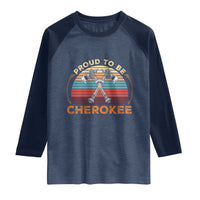 Cherokee Heritage Pride Raglan Shirt Vintage Sunset Tomahawk Native American Graphic