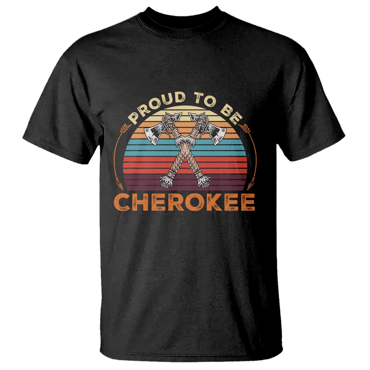 Cherokee Heritage Pride T Shirt Vintage Sunset Tomahawk Native American Graphic